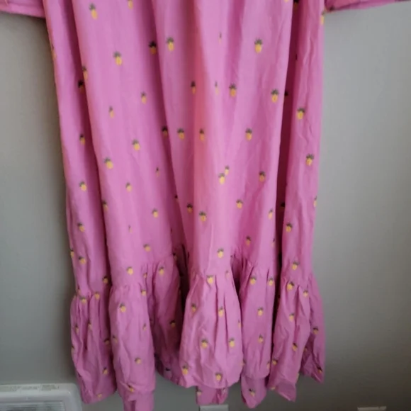 farm rio embroidered pineapples pink midi dress Farm Rio + Pink Embroidered Pineapples Puff Sleeves Midi Dress